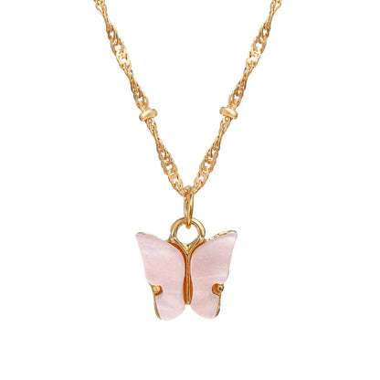 Sweet Butterfly Alloy Pearl Plating Pendant Necklace 1 Piece