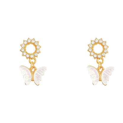 Sweet Butterfly Alloy Plating Inlay Resin Rhinestones Women's Drop Earrings