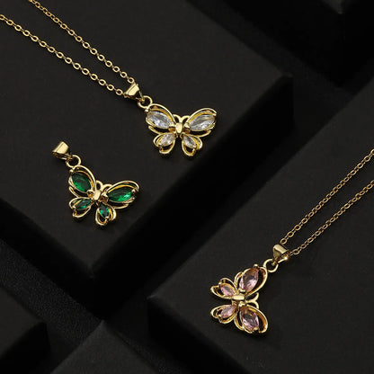 Sweet Butterfly Copper Gold Plated Zircon Pendant Necklace