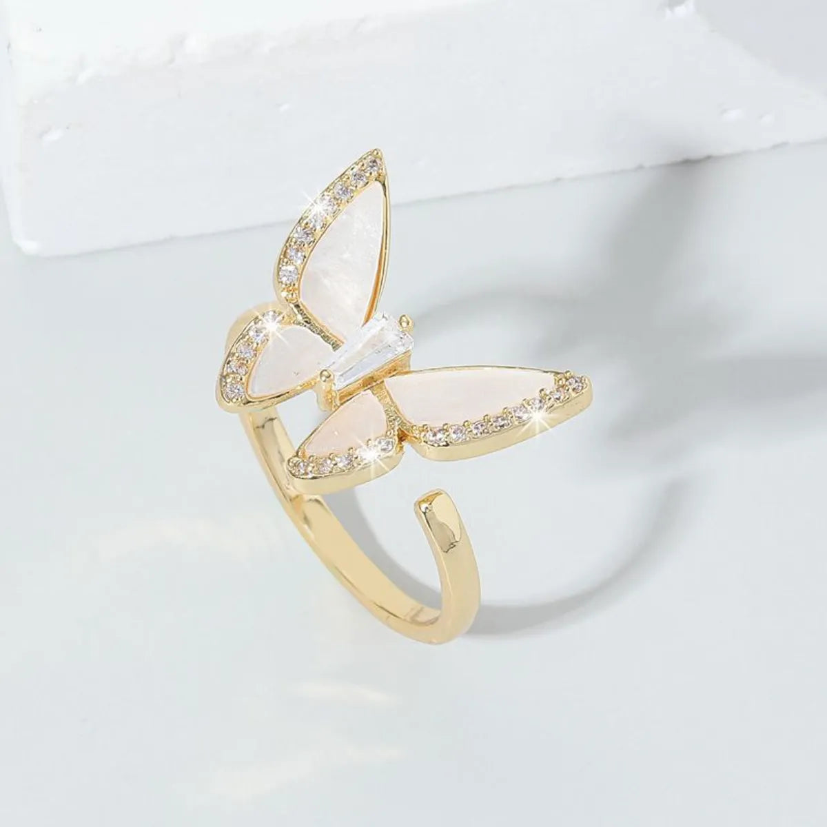 Sweet Butterfly Copper Plating Inlay Zircon 18k Gold Plated Open Rings