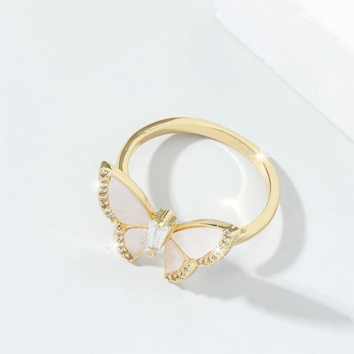 Sweet Butterfly Copper Plating Inlay Zircon 18k Gold Plated Open Rings