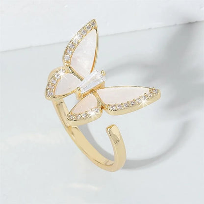 Sweet Butterfly Copper Plating Inlay Zircon 18k Gold Plated Open Rings