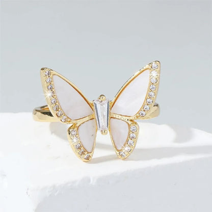 Sweet Butterfly Copper Plating Inlay Zircon 18k Gold Plated Open Rings