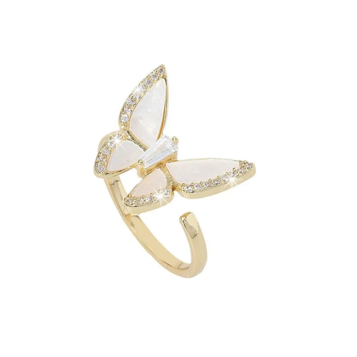 Sweet Butterfly Copper Plating Inlay Zircon 18k Gold Plated Open Rings