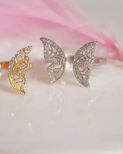 Sweet Butterfly Copper Plating Inlay Zircon Gold Plated Open Rings