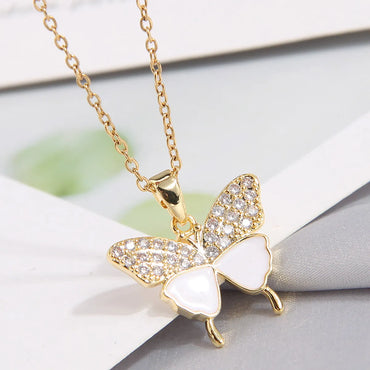 Sweet Butterfly Copper Zircon Pendant Necklace In Bulk