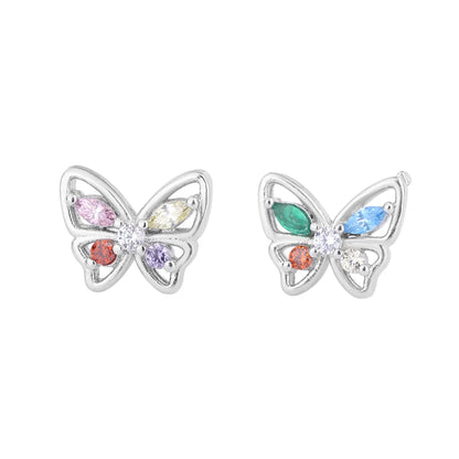 Sweet Butterfly Copper Plating Zircon Ear Studs 1 Pair