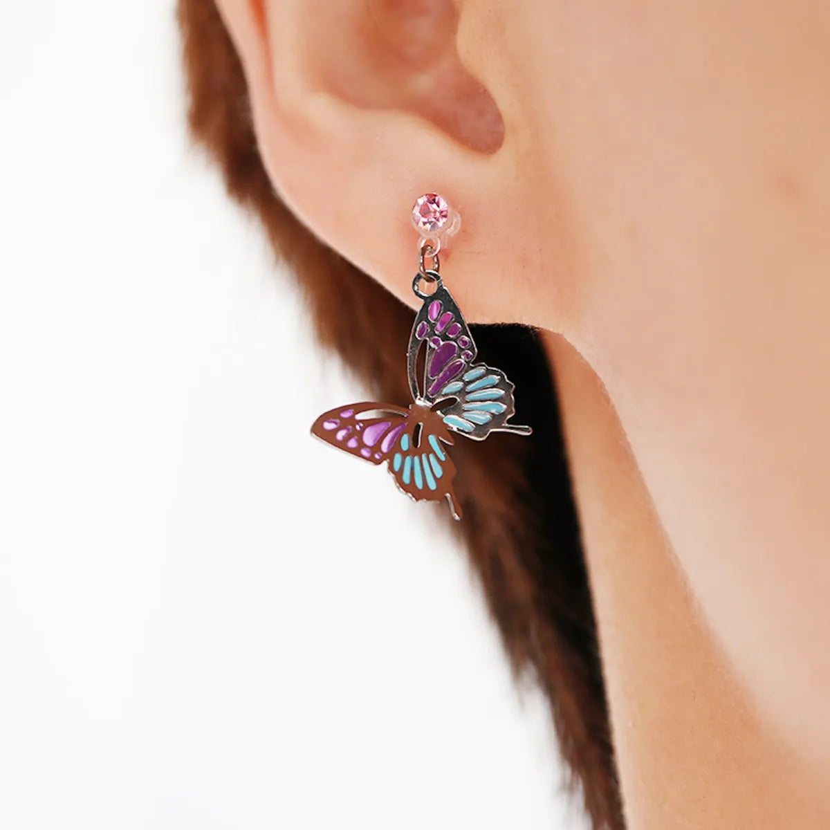 Sweet Butterfly Metal Enamel Women's Earrings 1 Pair