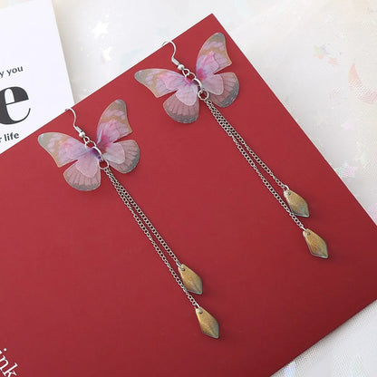 Sweet Butterfly Polyester Fabric Alloy Inlay Artificial Pearls Rhinestones Women'S Earrings 1 Pair