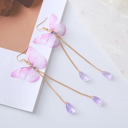 Sweet Butterfly Polyester Fabric Alloy Inlay Artificial Pearls Rhinestones Women'S Earrings 1 Pair