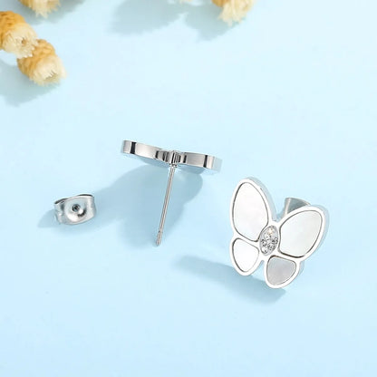 Sweet Butterfly Stainless Steel Inlay Rhinestones Shell Ear Studs 1 Pair