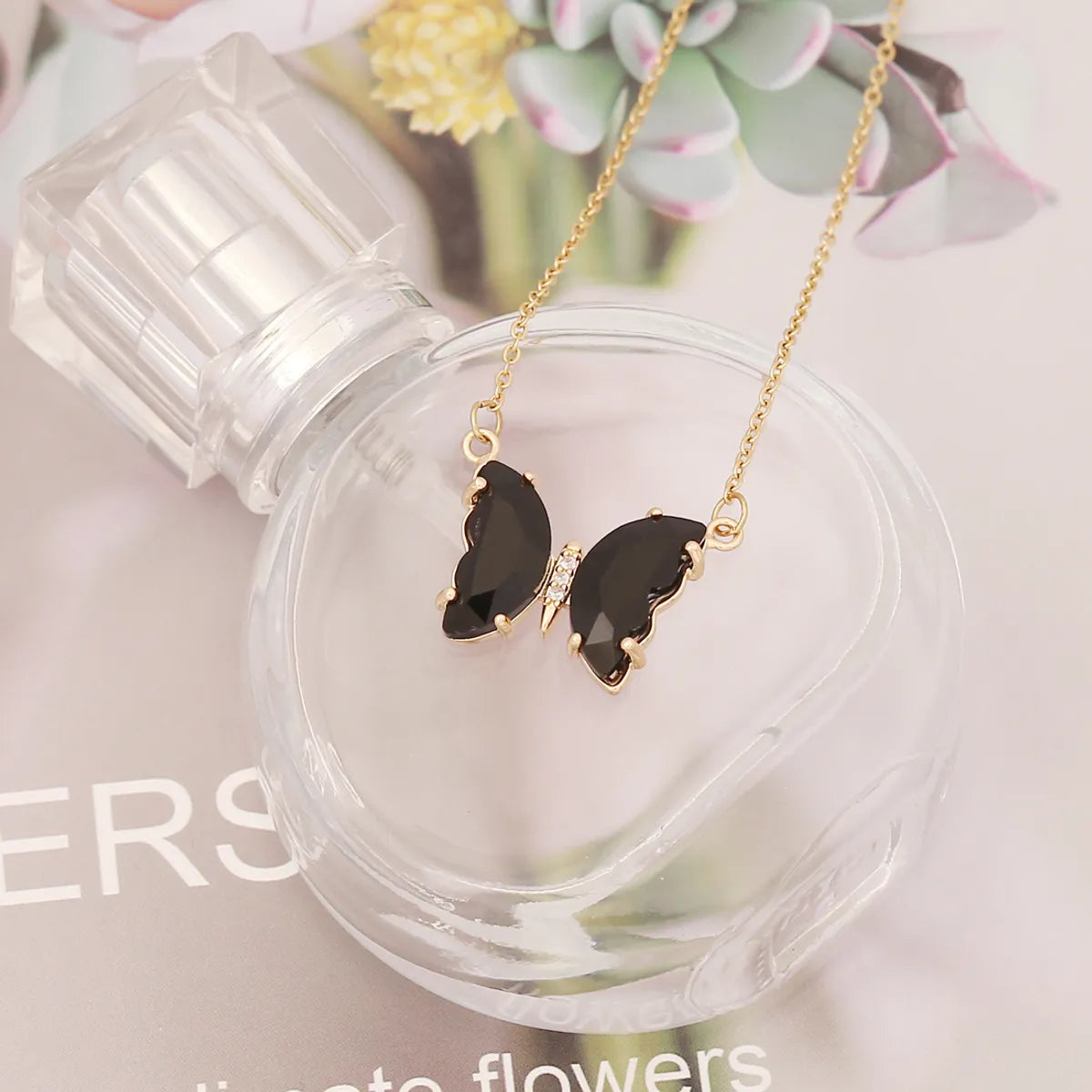 Sweet Butterfly Stainless Steel Necklace Plating Glass Stainless Steel Necklaces