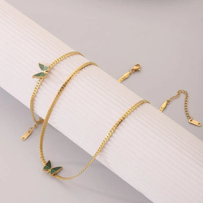 Sweet Butterfly Stainless Steel Plating 18k Gold Plated Anklet Necklace