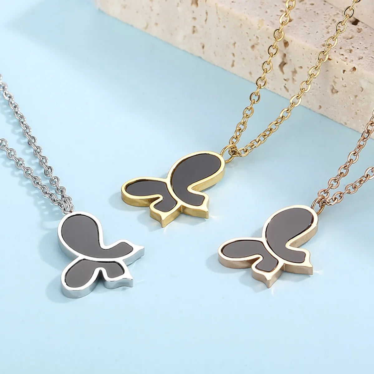 Sweet Butterfly Stainless Steel Plating Acrylic Pendant Necklace 1 Piece