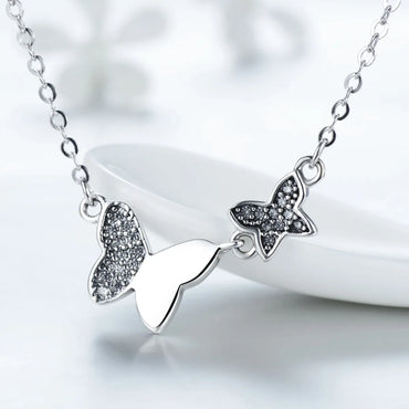 Sweet Butterfly Sterling Silver Plating Inlay Zircon Thai Silver Pendant Necklace