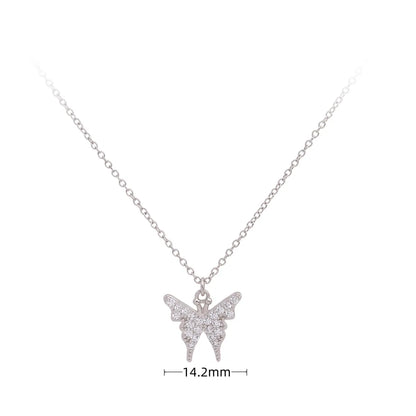 Sweet Butterfly Sterling Silver Zircon Pendant Necklace In Bulk