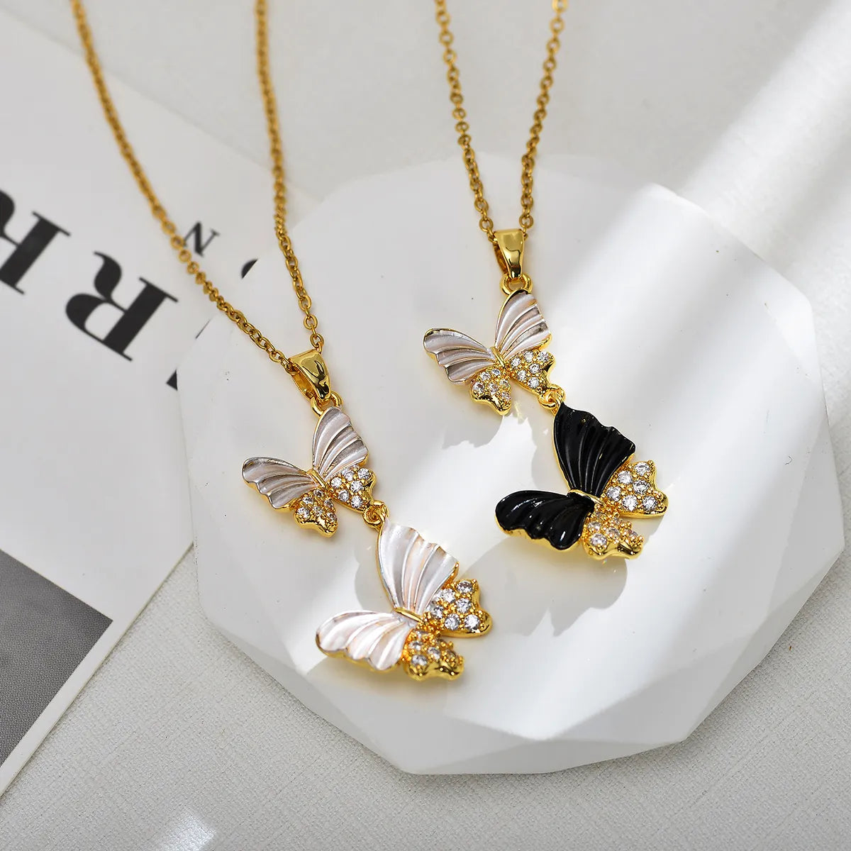 Sweet Butterfly Titanium Steel Copper Inlay Zircon Pendant Necklace