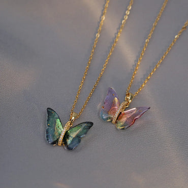 Sweet Butterfly Titanium Steel Inlay Zircon Pendants Pendant Necklace