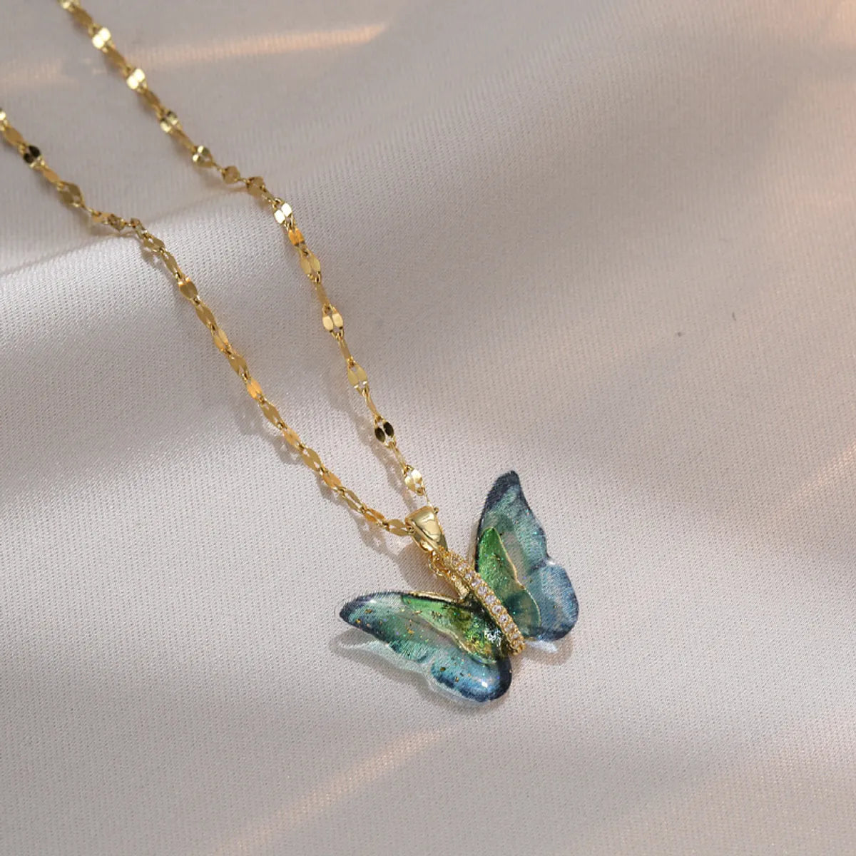 Sweet Butterfly Titanium Steel Inlay Zircon Pendants Pendant Necklace