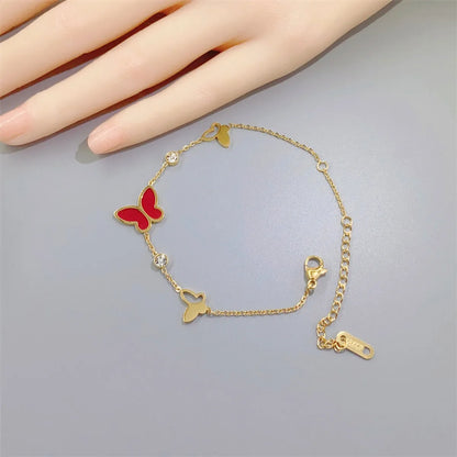 Sweet Butterfly Titanium Steel Plating Inlay Rhinestones Shell 18k Gold Plated Bracelets