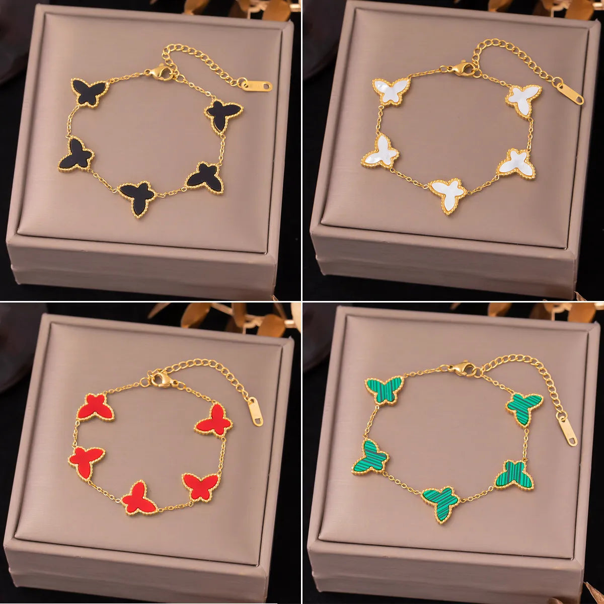 Sweet Butterfly Titanium Steel Plating Inlay Shell 18k Gold Plated Bracelets