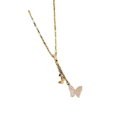 Sweet Butterfly Titanium Steel Copper Plating Inlay Zircon Pendant Necklace