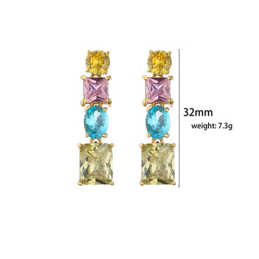 Sweet C Shape Square Water Droplets Copper Rings Earrings In Bulk