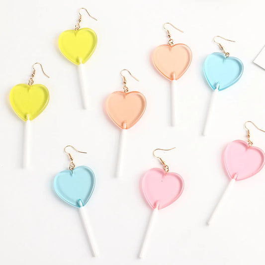 Sweet Candy Color Heart Lollipop Earrings