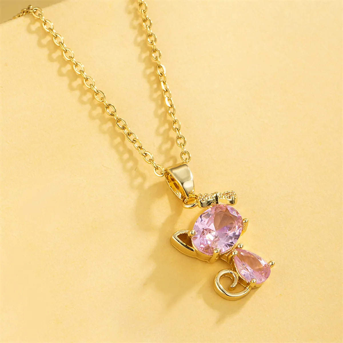 Sweet Cat Stainless Steel Plating Inlay Artificial Diamond Pendant Necklace