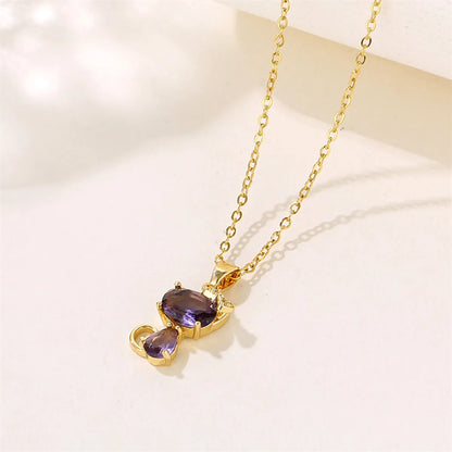 Sweet Cat Stainless Steel Plating Inlay Artificial Diamond Pendant Necklace