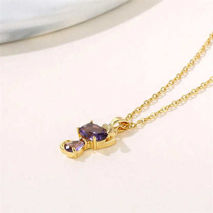 Sweet Cat Stainless Steel Plating Inlay Artificial Diamond Pendant Necklace