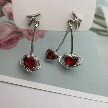 Sweet Cherry Alloy Plating Artificial Diamond Women's Drop Earrings 1 Pair