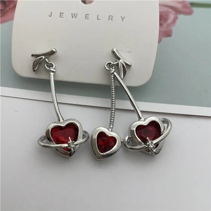 Sweet Cherry Alloy Plating Artificial Diamond Women's Drop Earrings 1 Pair