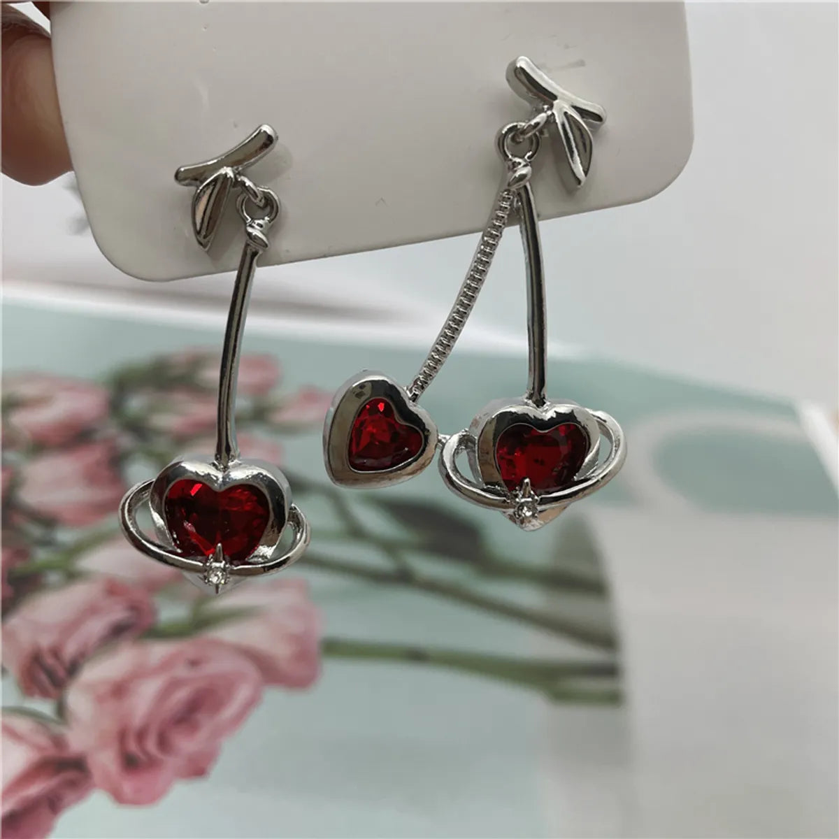 Sweet Cherry Alloy Plating Artificial Diamond Women's Drop Earrings 1 Pair