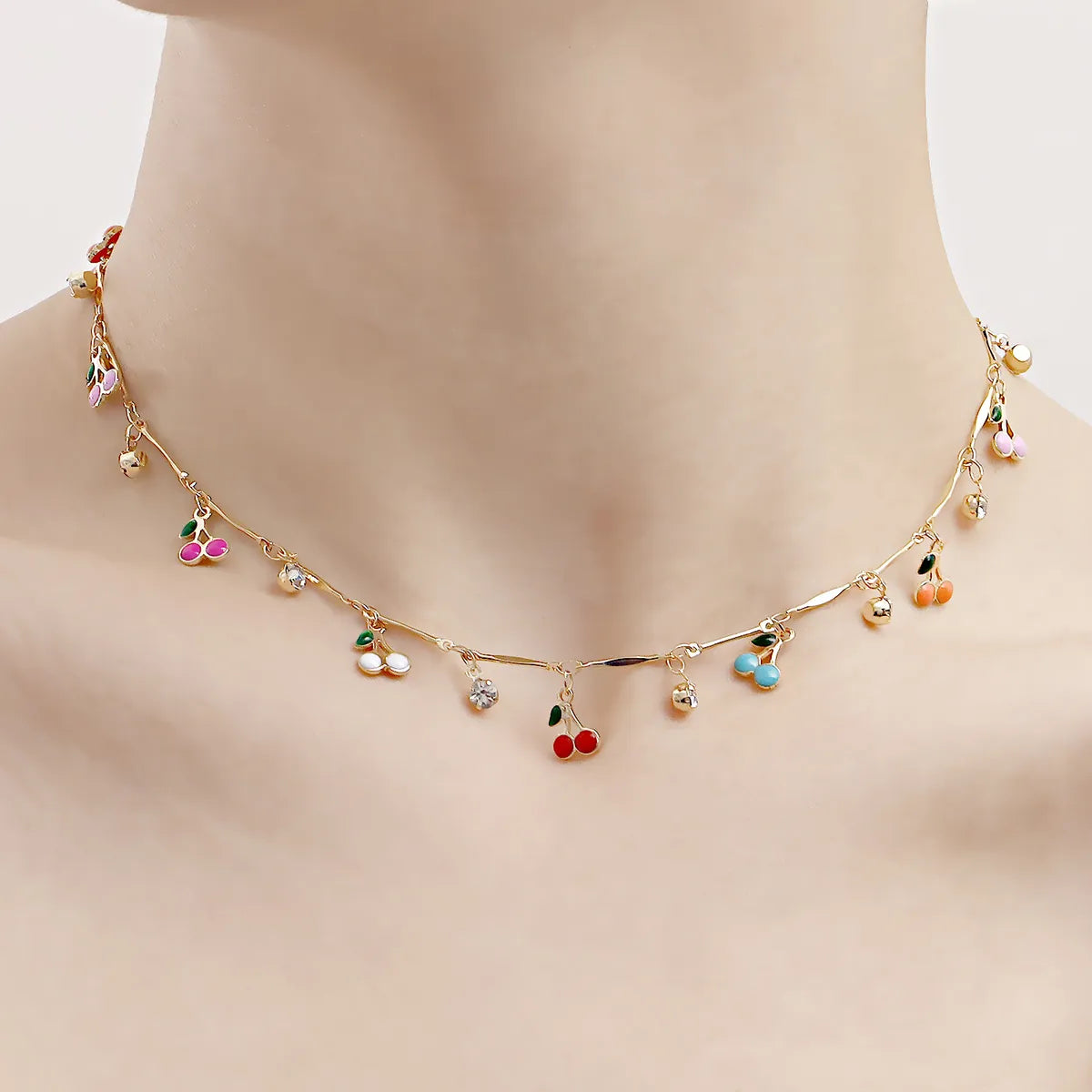 Sweet Cherry Alloy Plating Inlay Zircon Choker