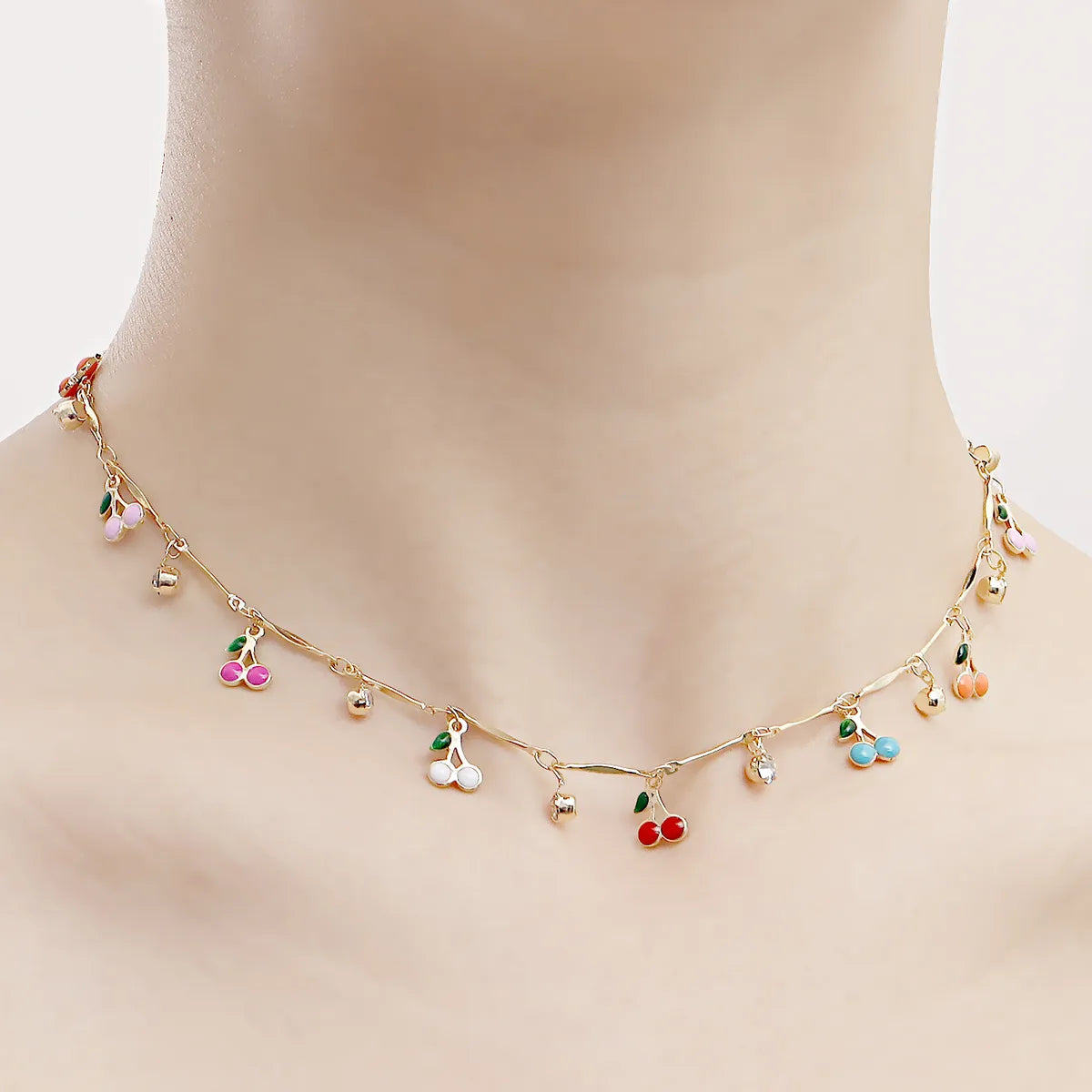 Sweet Cherry Alloy Plating Inlay Zircon Choker