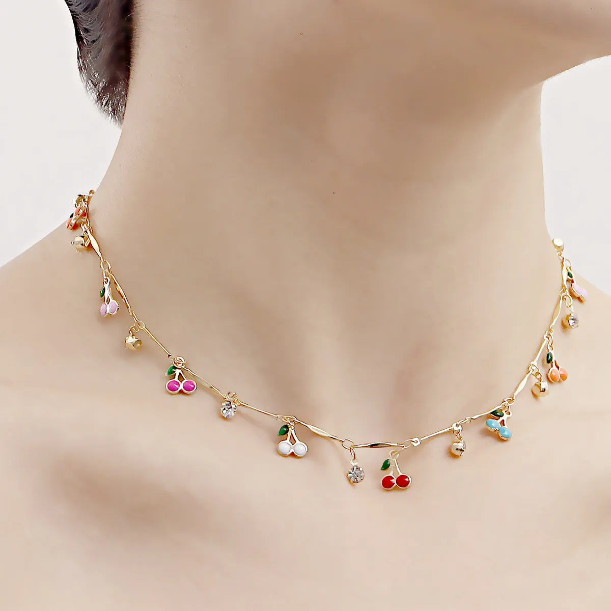 Sweet Cherry Alloy Plating Inlay Zircon Choker