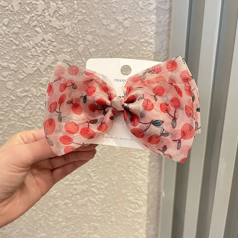 Sweet Cherry Bow Knot Synthetic Yarn Handmade Hair Clip 1 Piece