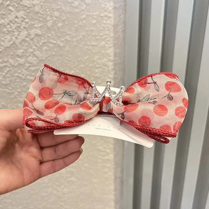 Sweet Cherry Bow Knot Synthetic Yarn Handmade Hair Clip 1 Piece