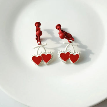 Sweet Cherry Heart Shape Alloy Enamel Drop Earrings