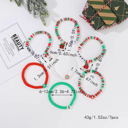 Sweet Christmas Tree Letter Snowman Soft Clay Beaded Christmas Women's Bracelets