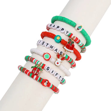 Sweet Christmas Tree Letter Snowman Soft Clay Beaded Christmas Women's Bracelets