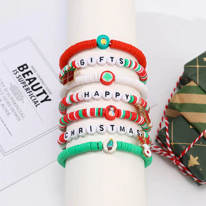 Sweet Christmas Tree Letter Snowman Soft Clay Beaded Christmas Women's Bracelets