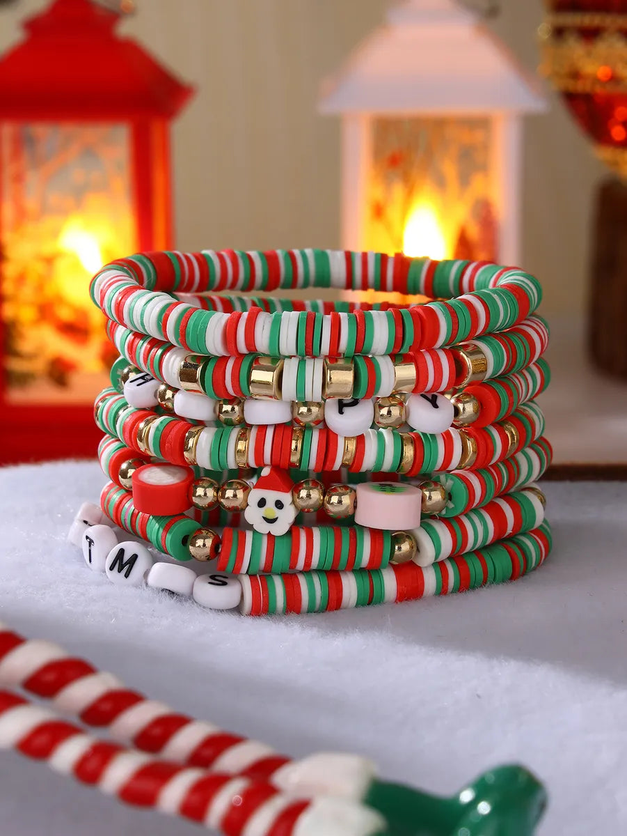 Sweet Christmas Tree Santa Claus Letter Soft Clay Beaded Christmas Women's Bracelets