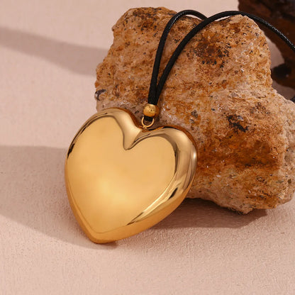 Sweet Classic Style Heart Shape Stainless Steel Rope Plating 18k Gold Plated Pendant Necklace