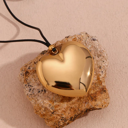 Sweet Classic Style Heart Shape Stainless Steel Rope Plating 18k Gold Plated Pendant Necklace