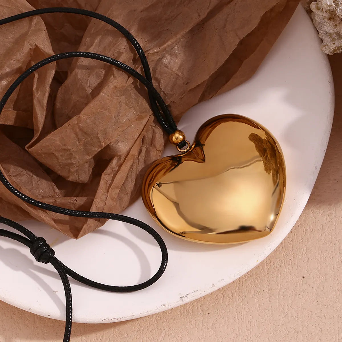 Sweet Classic Style Heart Shape Stainless Steel Rope Plating 18k Gold Plated Pendant Necklace