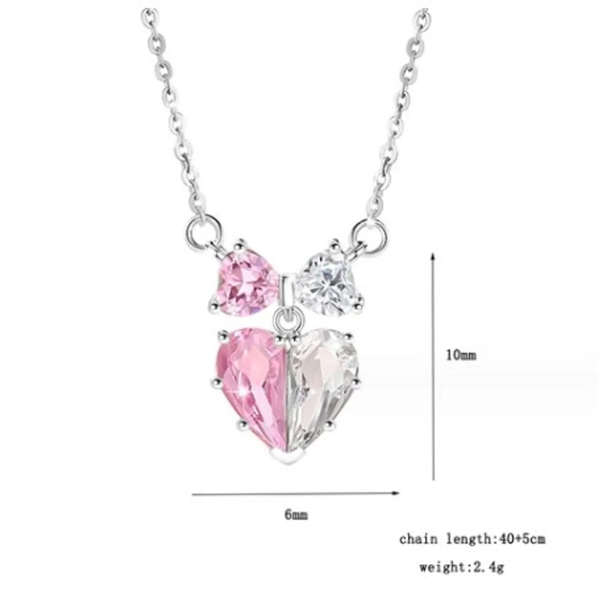 Sweet Classic Style Heart Shape Sterling Silver Plating Inlay Zircon White Gold Plated Pendant Necklace