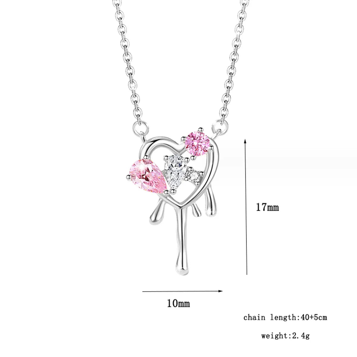 Sweet Classic Style Heart Shape Sterling Silver Plating Inlay Zircon White Gold Plated Pendant Necklace