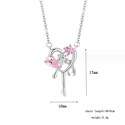 Sweet Classic Style Heart Shape Sterling Silver Plating Inlay Zircon White Gold Plated Pendant Necklace